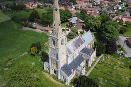 An aerial view of Claypole St Peter Church
