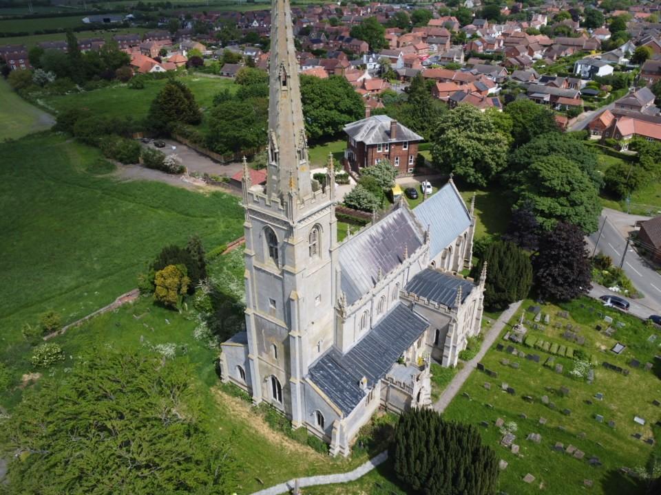 An aerial view of Claypole St Peter Church