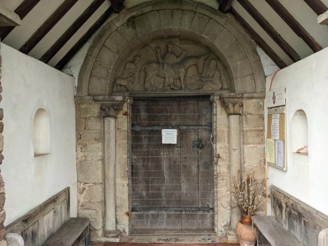 Inside the porch at Aston Eyre Church in Shropshire