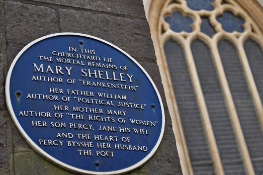 Blue plaque commemorating Mary Shelley at St Peter, Bournemouth