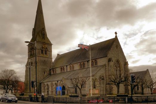 A photograph of Hindley St Peter Church from the outside on an overcast day.