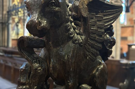 A wooden carving inside Bury St Mary Church