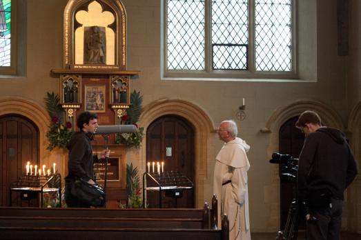 A scene is shot inside a church