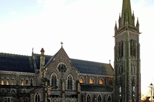 A church with a tall tower
