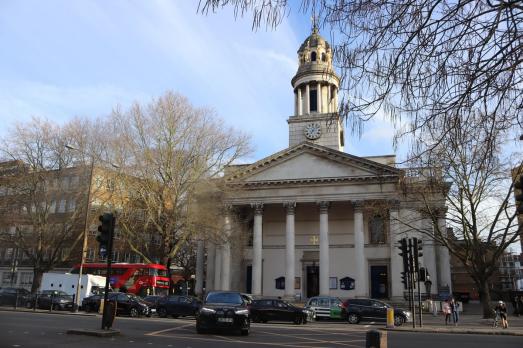 Exterior of grand regency church St Marylebone Parish church in London