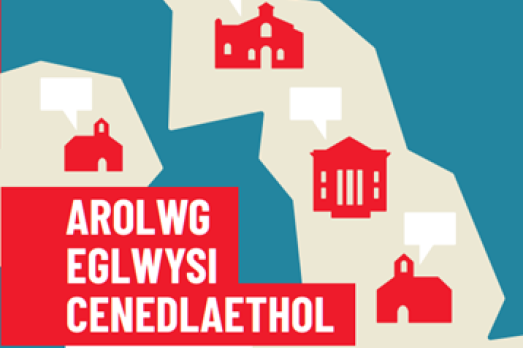 The front cover of the printed publication of the National Churches Survey full report - in Welsh