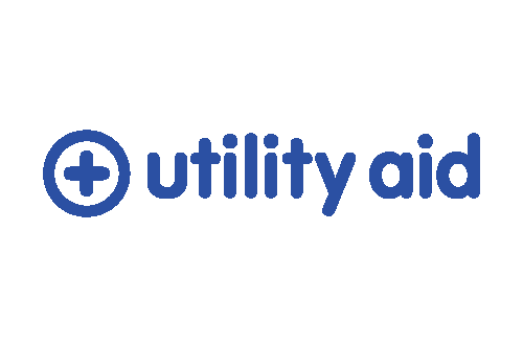 Blue logo and text of company name utility aid
