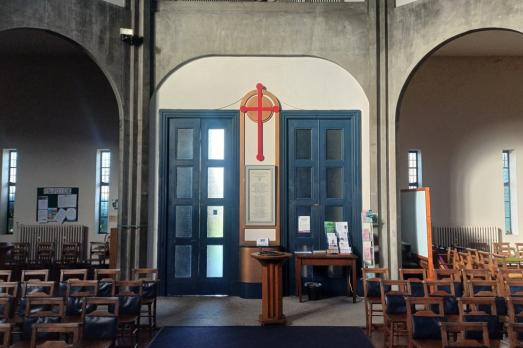 Wide interior shot of a modern church