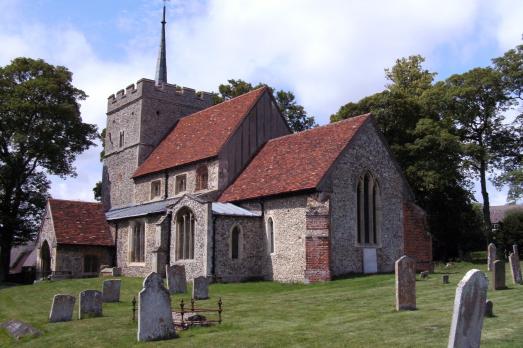 The exterior of a Norman church.