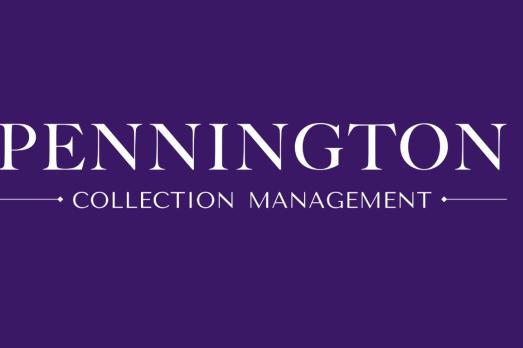 Purple logo and text of company name Pennington collection management