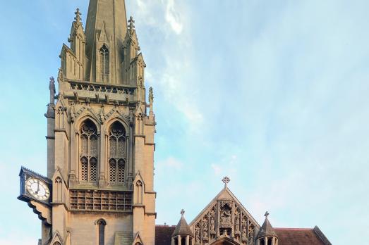 The exterior of Our Lady & the English Martyrs with its large tower