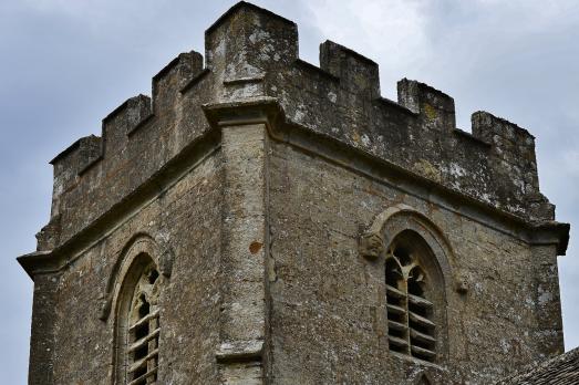 A close up of the top of the tower