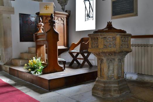 A photo of the font at Holy Rood Church