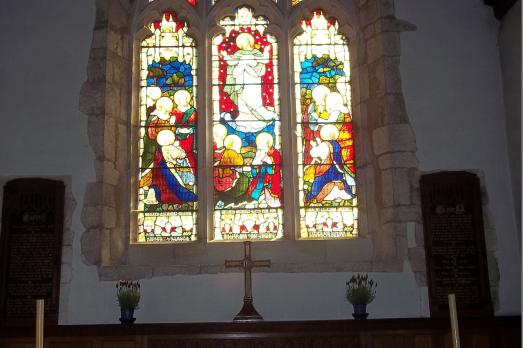 A close up of one of the beautiful stained glass windows