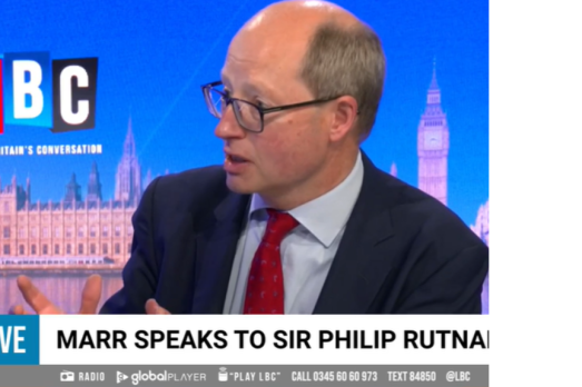 A screenshot of Sir Philip Rutnam being interviewed on LBC Radio