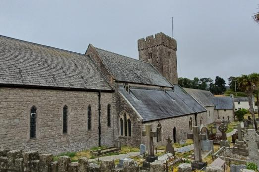 The grey stone exterior of St Illtud