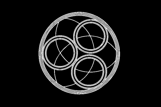 drawing of overlapping circles on black background