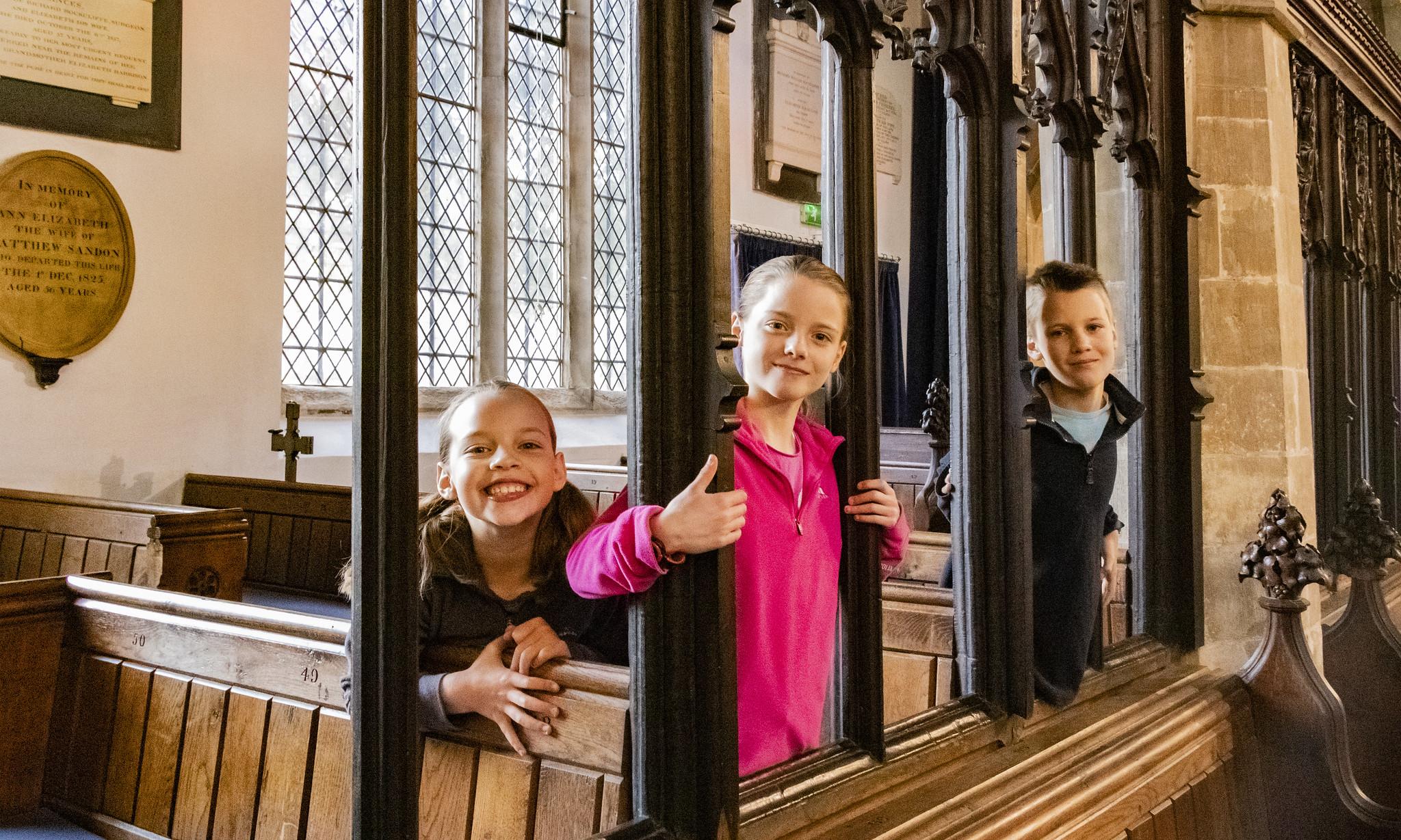 Children enjoying St Mary's church, Horncastle, Lincolnshire