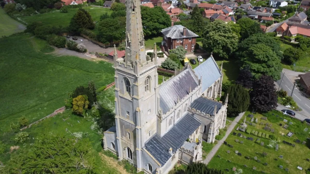 An aerial view of Claypole St Peter Church