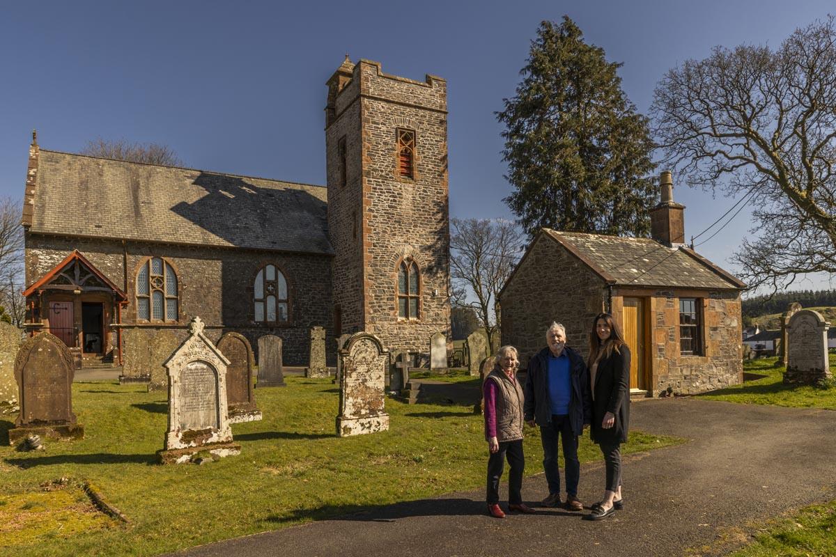 Trustees from The Tundergarth Kirk Trust outside of Tundergarth Church and Remembrance Room