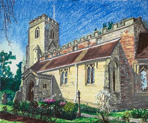 Oil pastel picture of a church