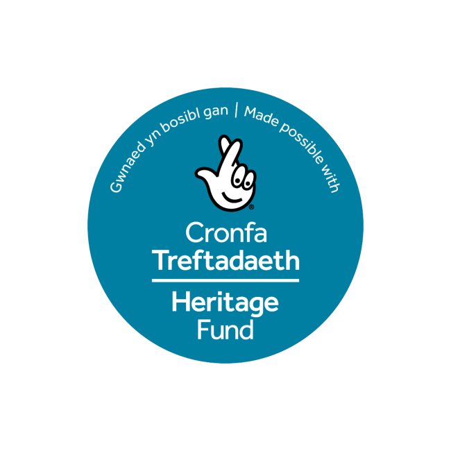 National Lottery Heritage Fund acknowledgement stamp in Welsh