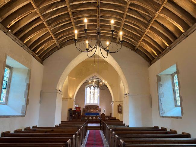 The nave inside Llanfihangel Y Creuddyn St Michael Church