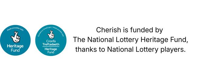 A graphic acknowledging that Cherish is funded by The National Lottery Heritage Fund, thanks to National Lottery players.