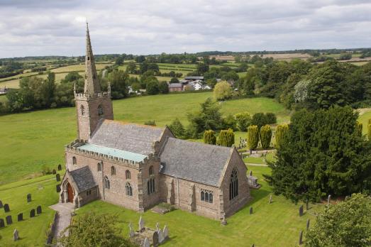 Aerial shot of St Mary Magdalene, Peckleton Leicestershire